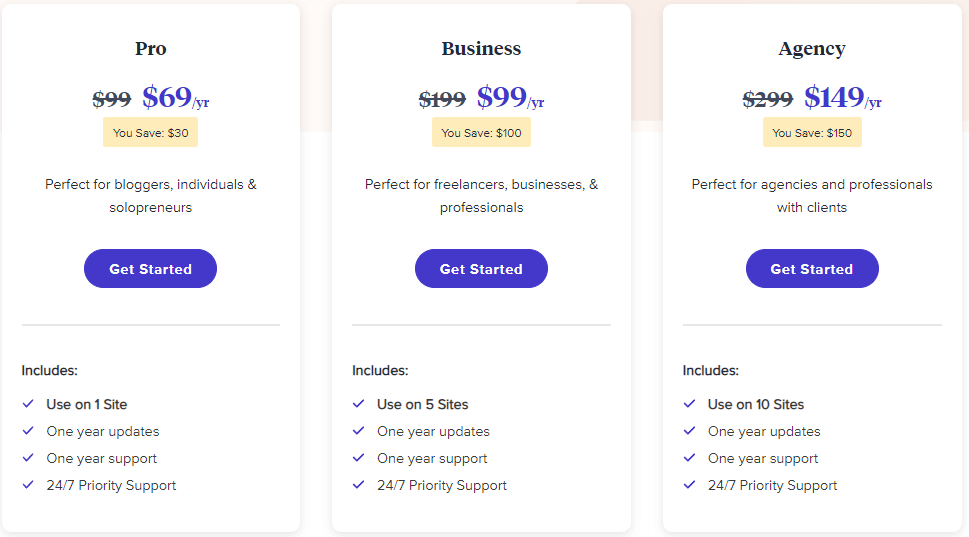 pricing page of suremembers plugin